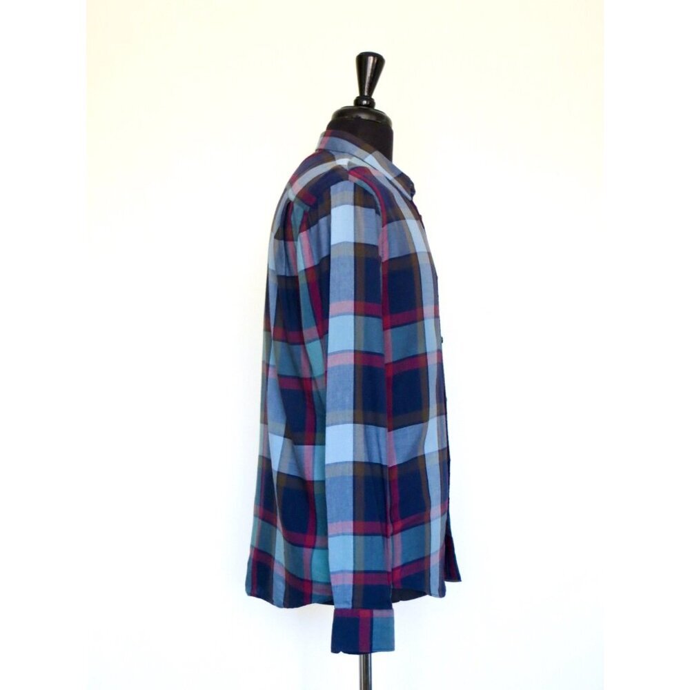 NEW! Vince Plaid Lightweight Button Front Shirt Navy Burgundy SZ M - Picture 4 of 6